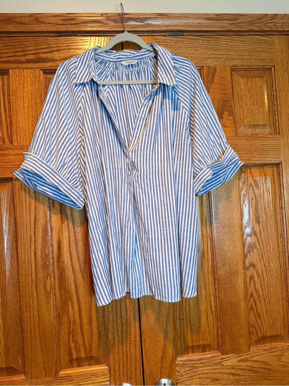 Max Studio Blue and White Striped Top